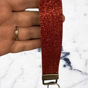 Sparkly red and cow print Faux Leather Keychain
